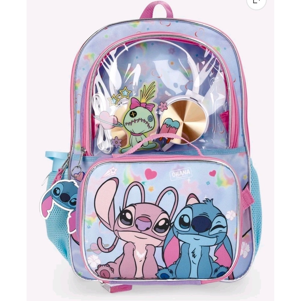 Disney Lilo & Stitch 17 Inch Backpack Lunch Bag Water Bottle Keycain Set New